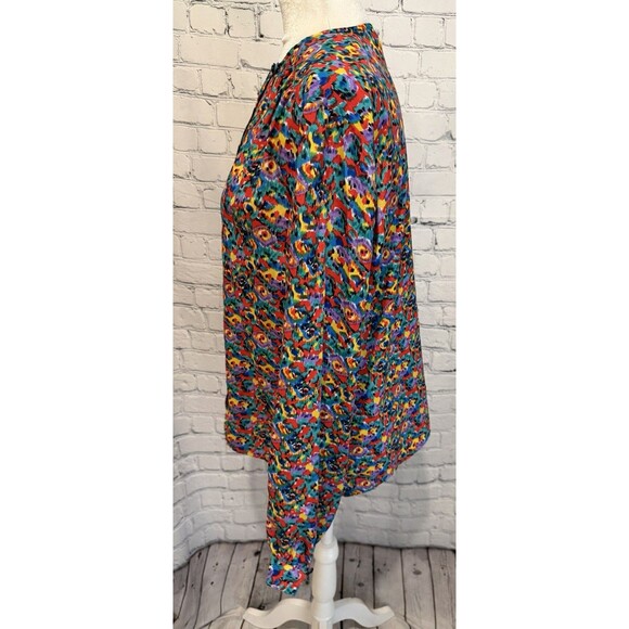 Notations Multicolored Vintage Blouse Size 14 Round Neck Long Sleeves Buttons - Picture 3 of 7